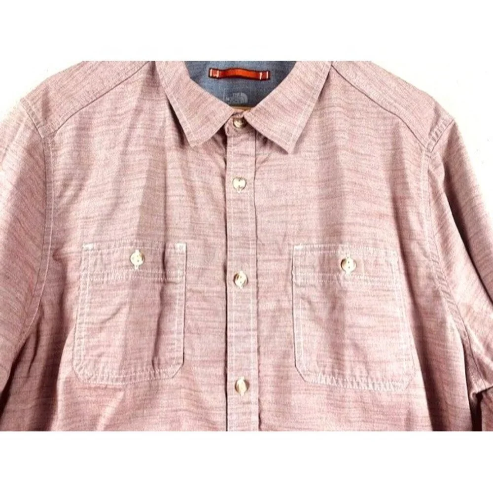 The‎ North Face Men's XL Long-Sleeve Button-Up Shirt Red Heather Chest Pockets